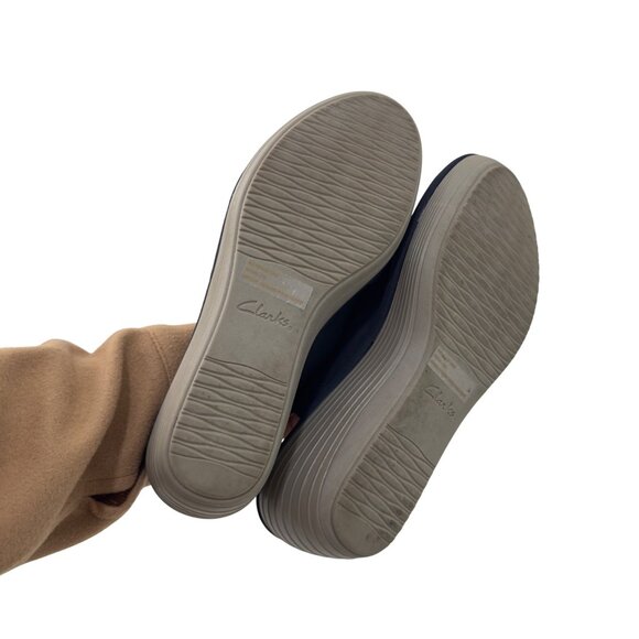 Clarks Navy Blue Nubuck Adjustable Strap Wedge Sandals Women Size 9.5M Comfort - Picture 4 of 14